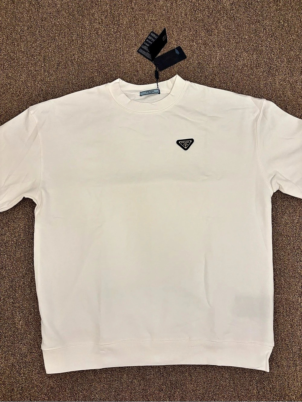 Prada Triangle Logo Cotton Sweatshirt White Crewneck size XL